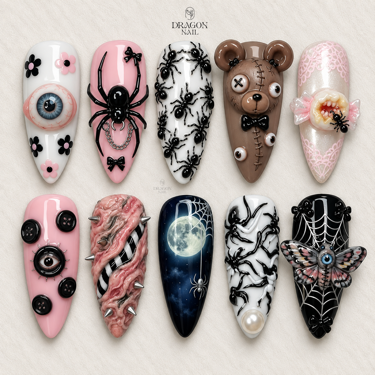 Creepy Cute Spider Eyeball Gothic Press On Nails