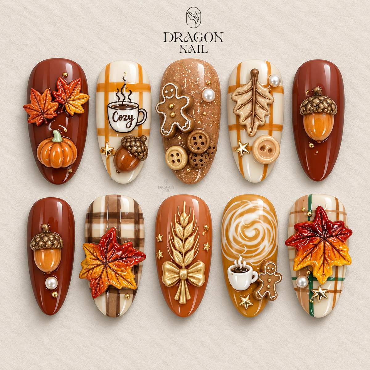 Cozy Gingerbread Plaid Autumn Press On Nails