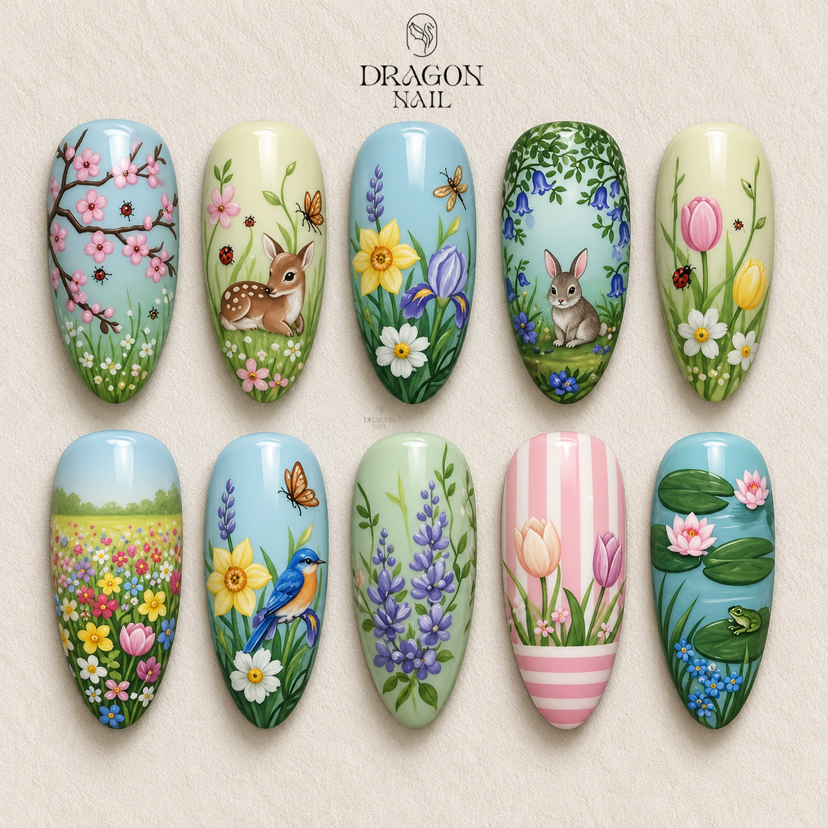 Pastel Woodland Garden Floral Press On Nails