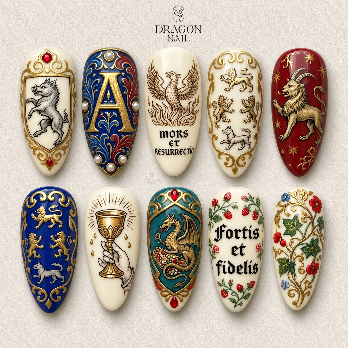 Regal Heraldic Crest Dark Academia Press On Nails