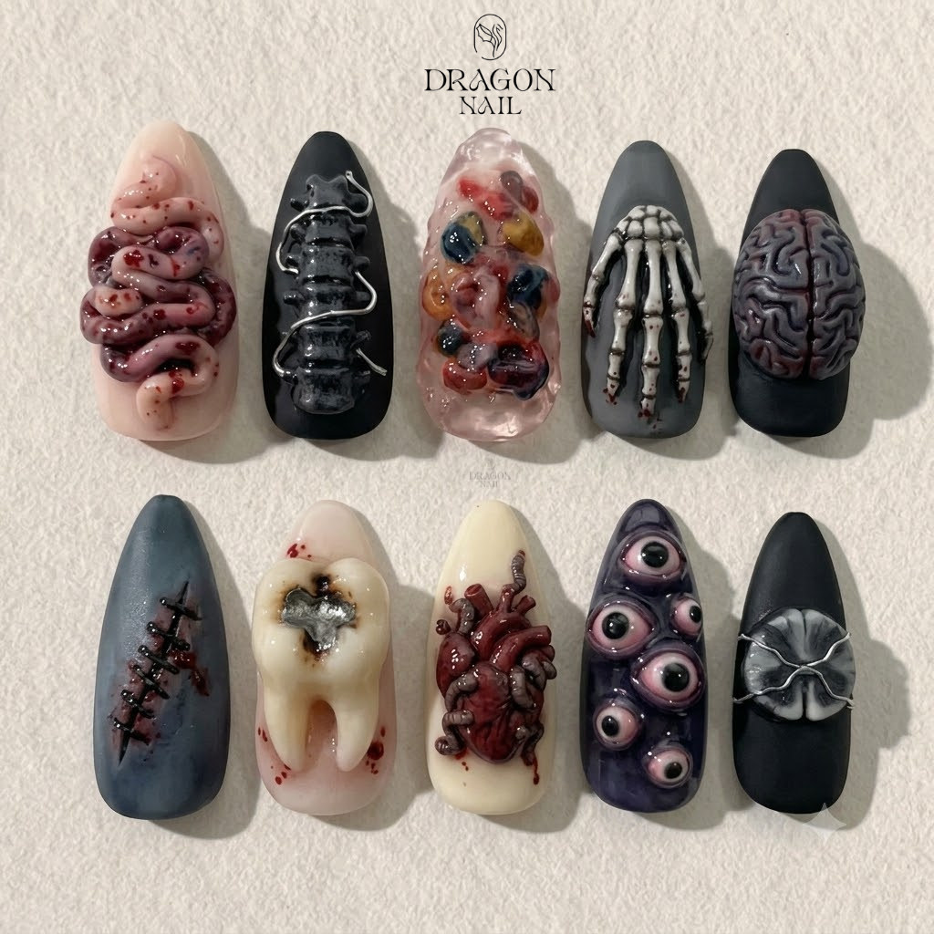Anatomical Brain And Eyeball Horror Press On Nails