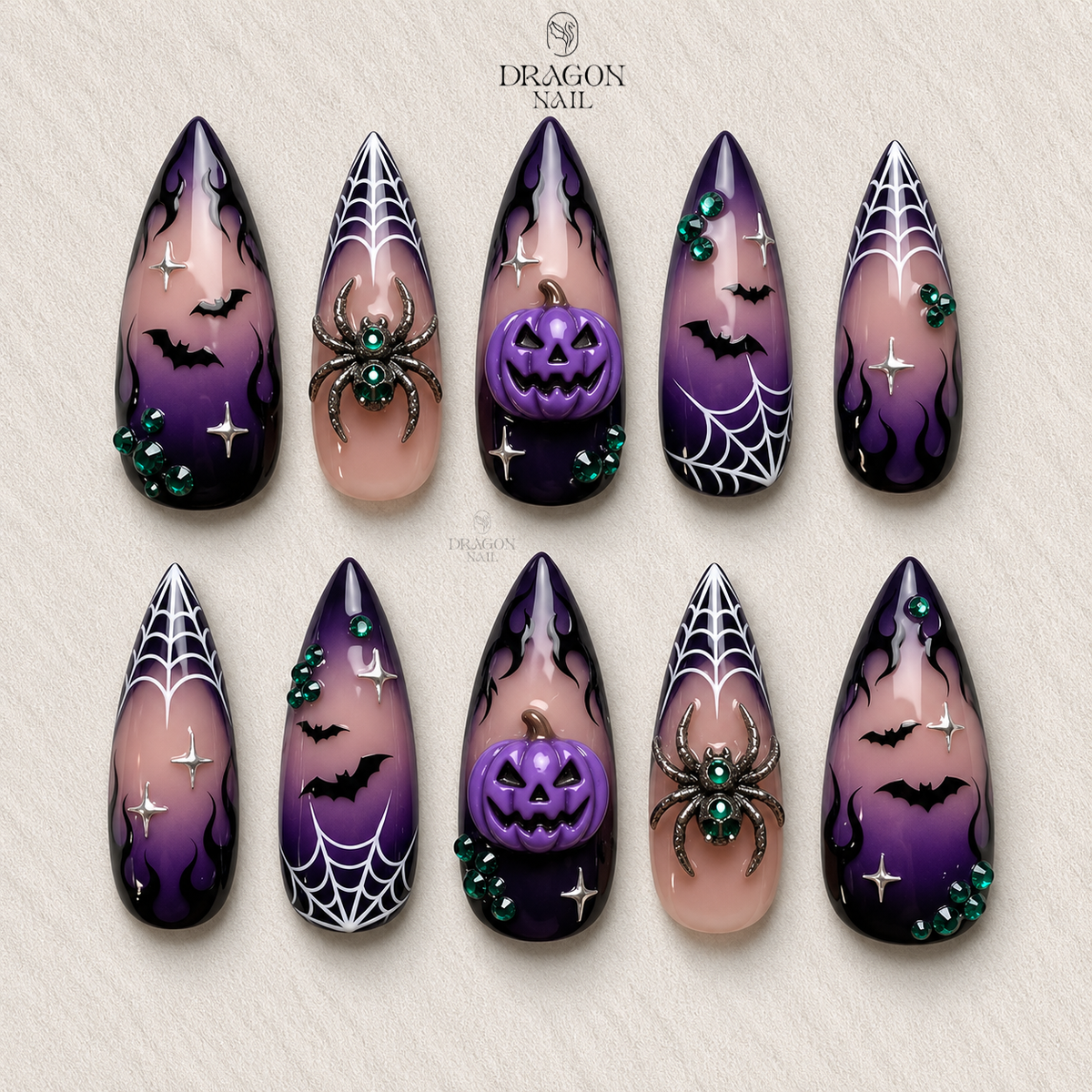 Purple Pumpkin Spider Dark Fantasy Press On Nails