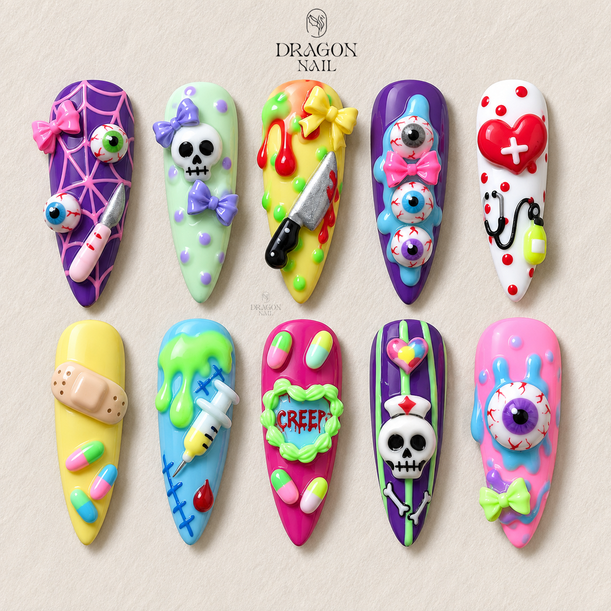 Neon Candy Eyeball Creepy Cute Press On Nails