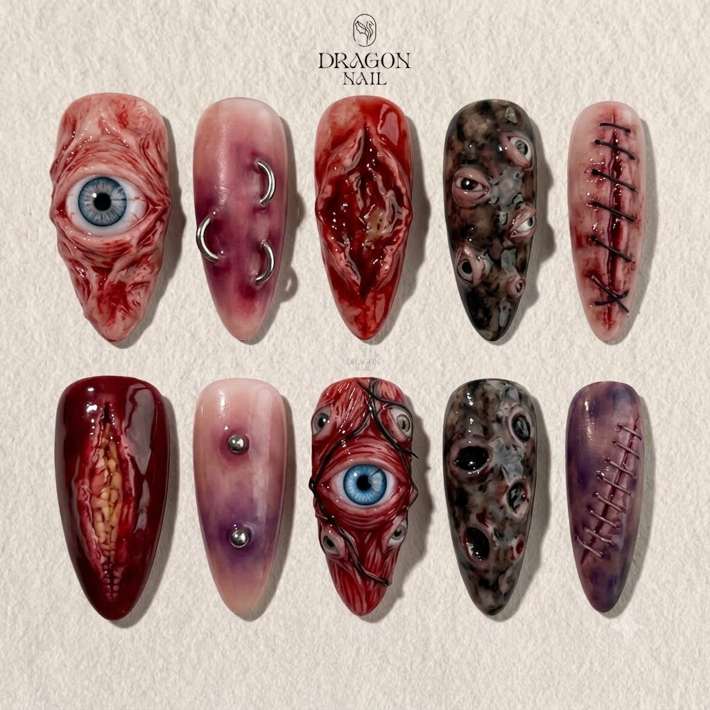 Realistic Wound Eyeball Piercing Horror Press On Nails