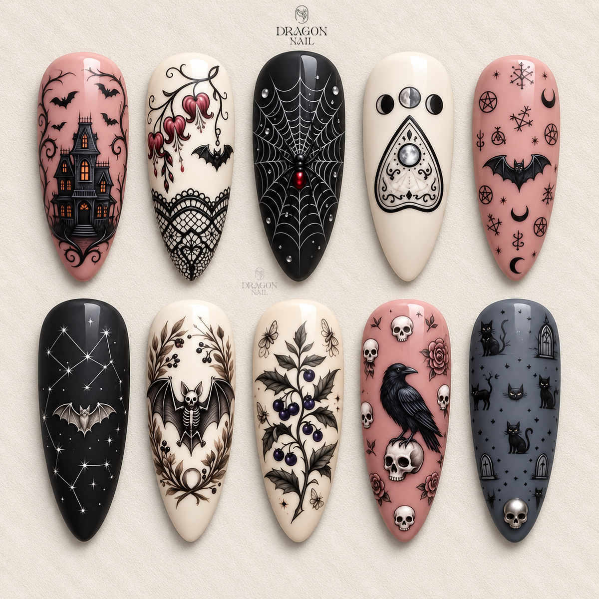 Haunted Mansion Raven Occult Press On Nails