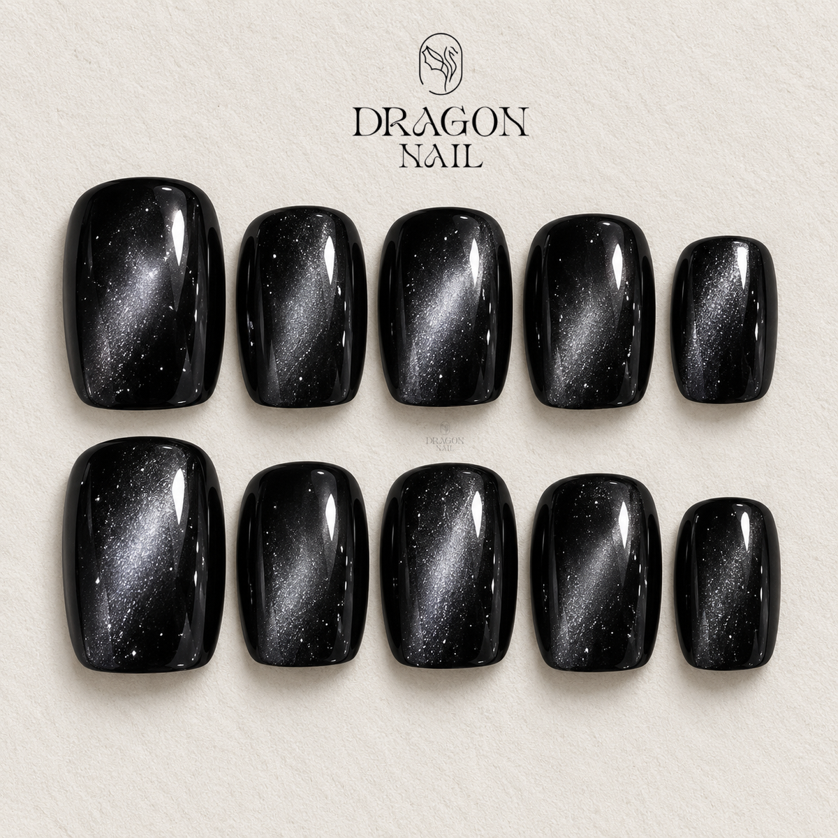 Black Gray Cat Eye Glass Bead Press On Nails