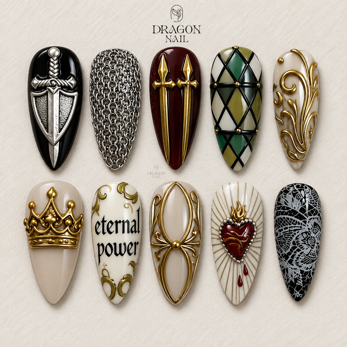 Royal Sword Crown Medieval Fantasy Press On Nails