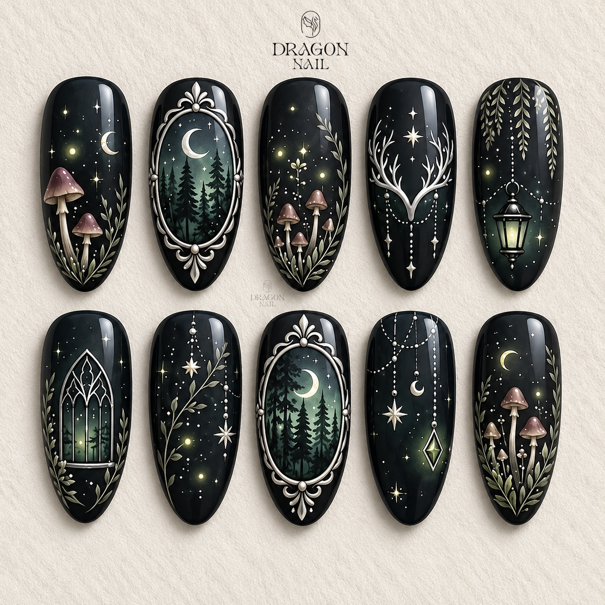 Dark Forest Mushroom Moonlight Press On Nails