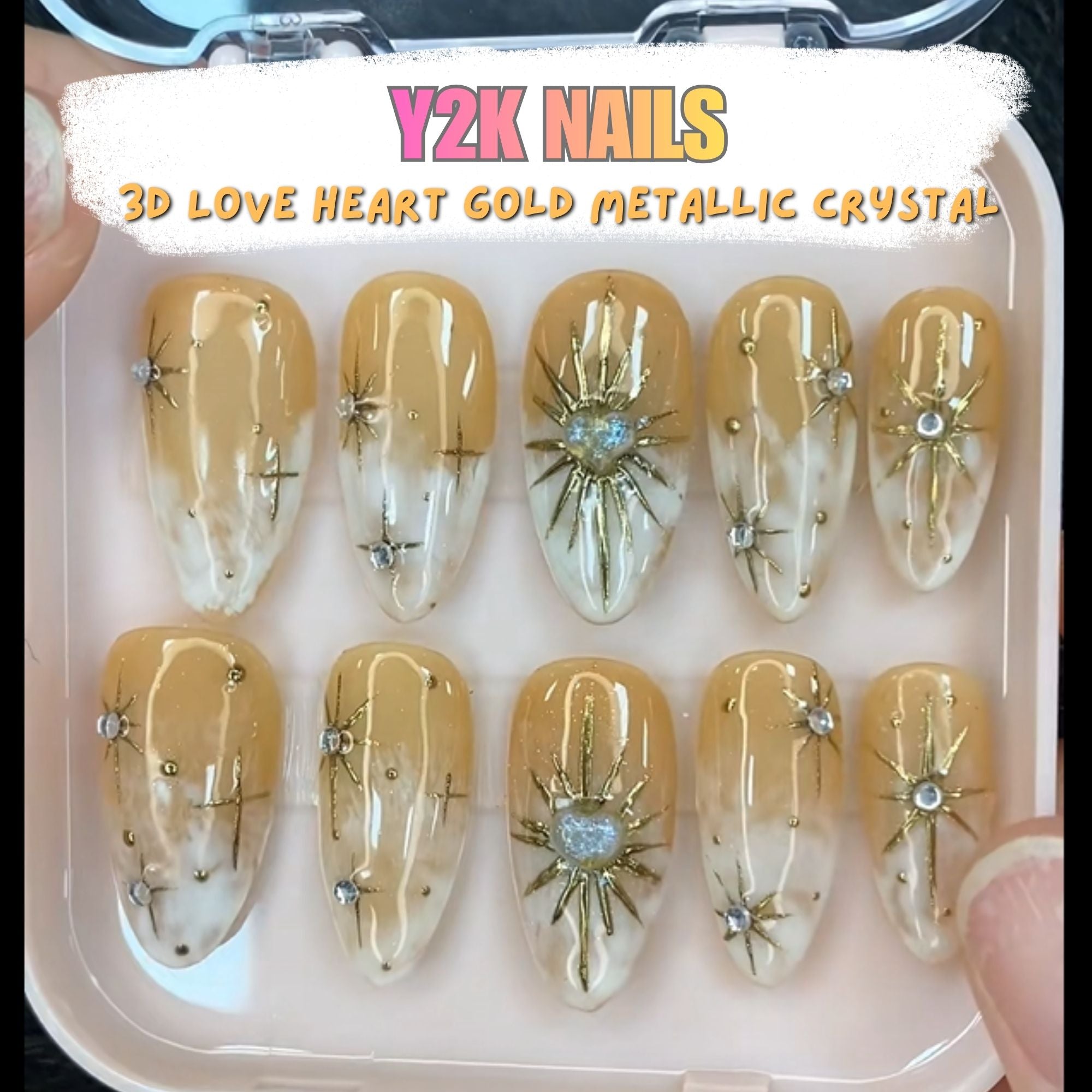 3D Love Heart Gold Metallic Crystal