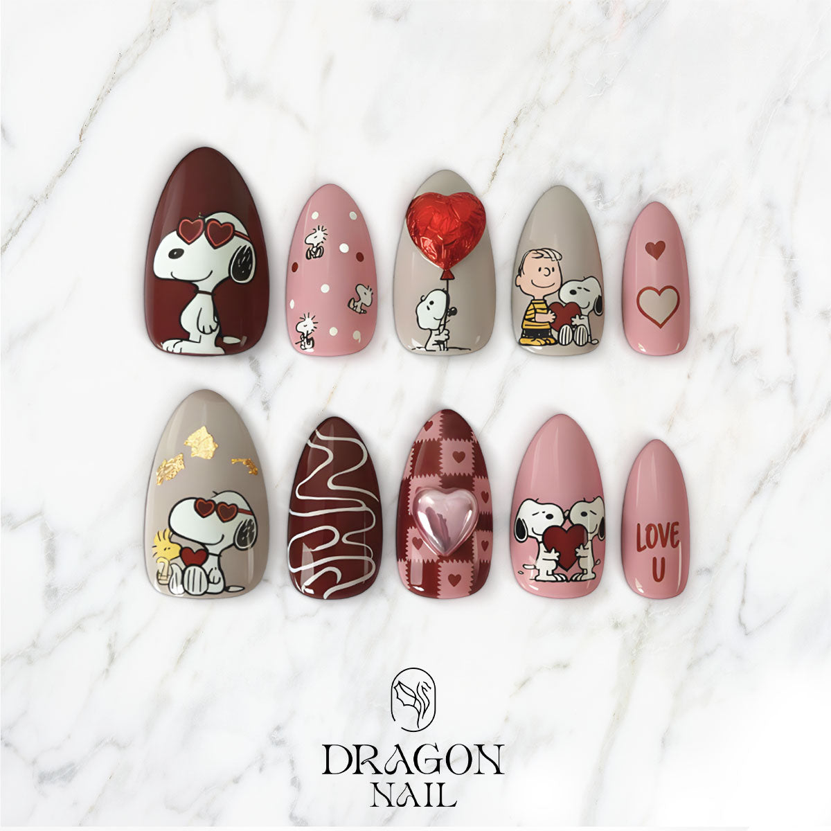 Snoopy Valentine Nails, Cute Peanuts Press-On Set With Hearts & Characters, Limited Edition