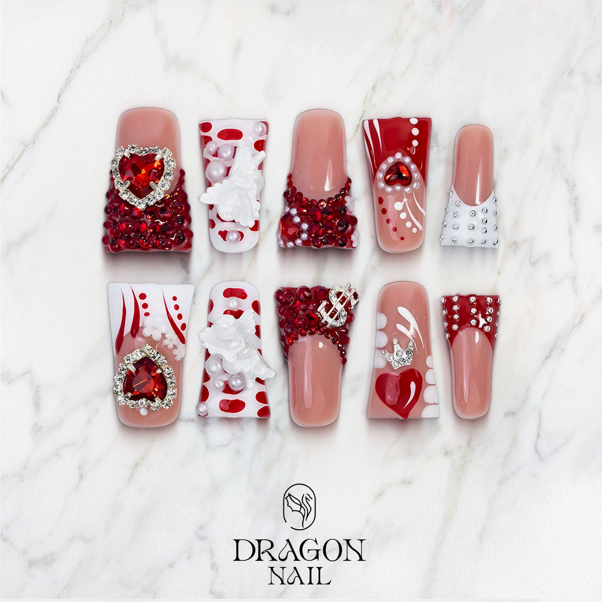 Valentine Luxury Red Gem Heart & Angel Charm Set