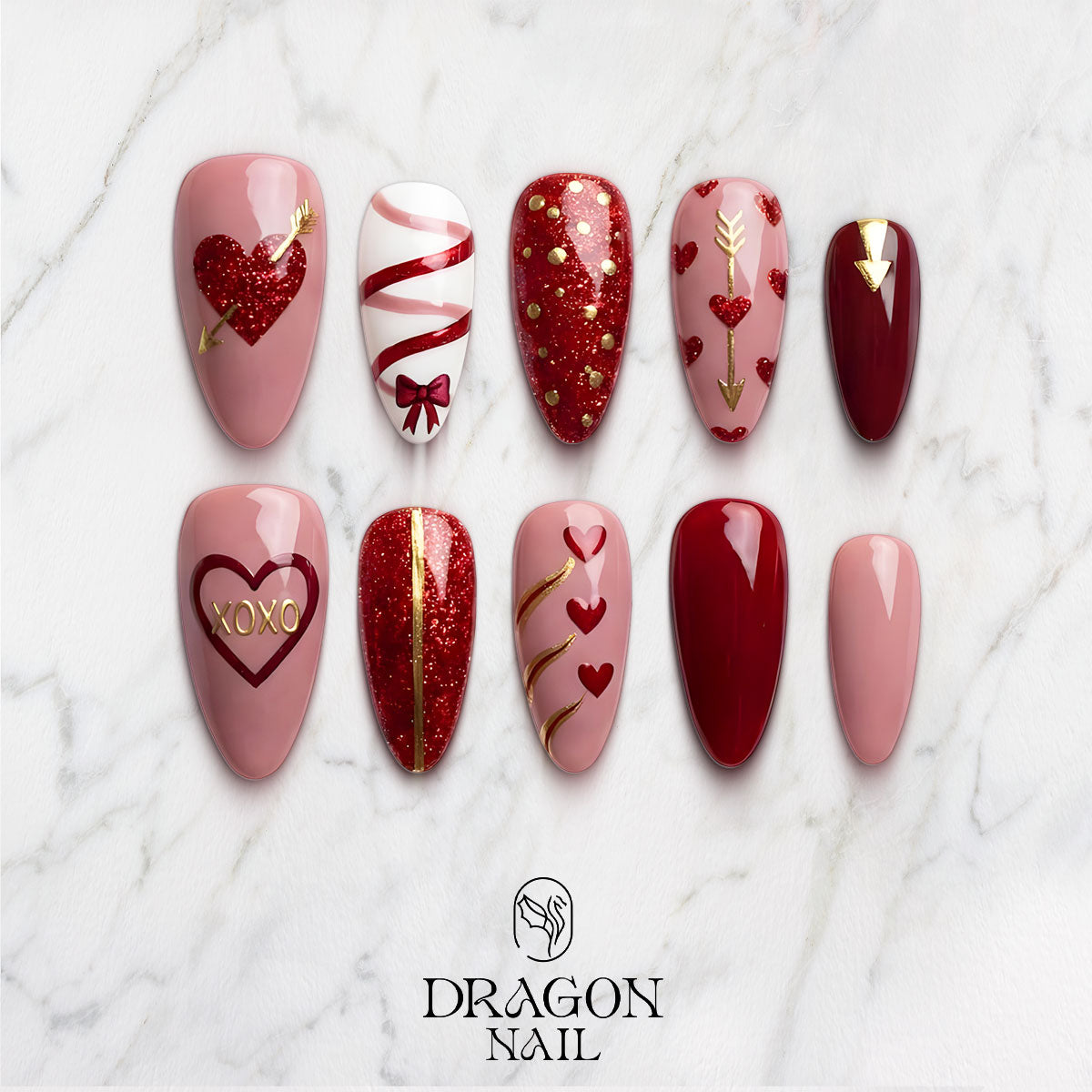 Red Glitter Valentine Press-On Nails