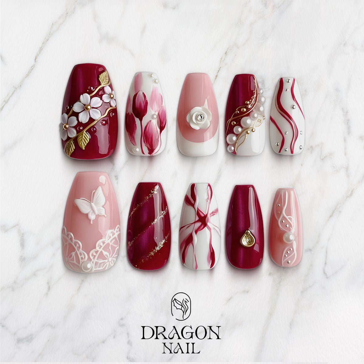 Elegant Valentine Floral Nails