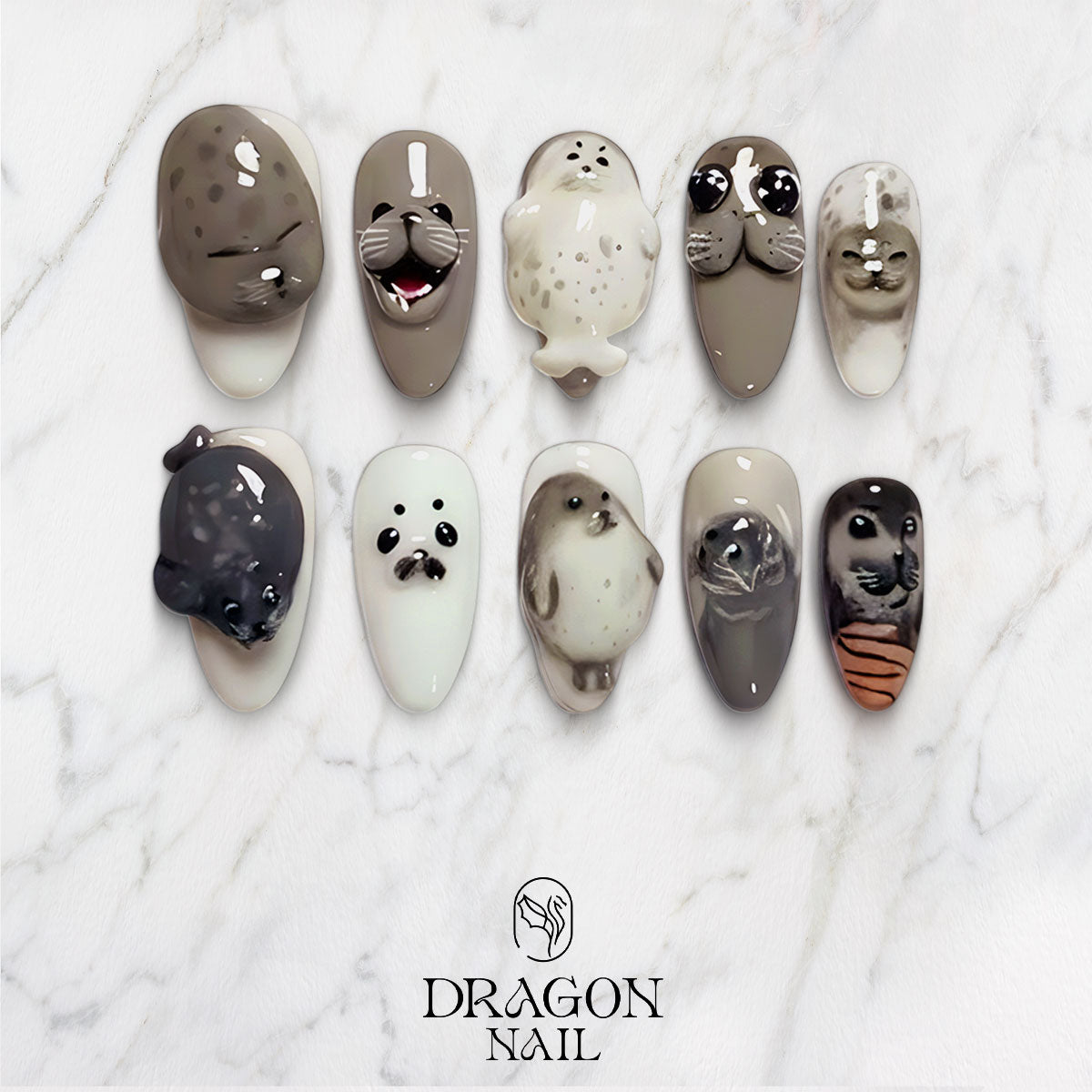 Cute Seal Nails, 3D Animal Reusable Press-On Set