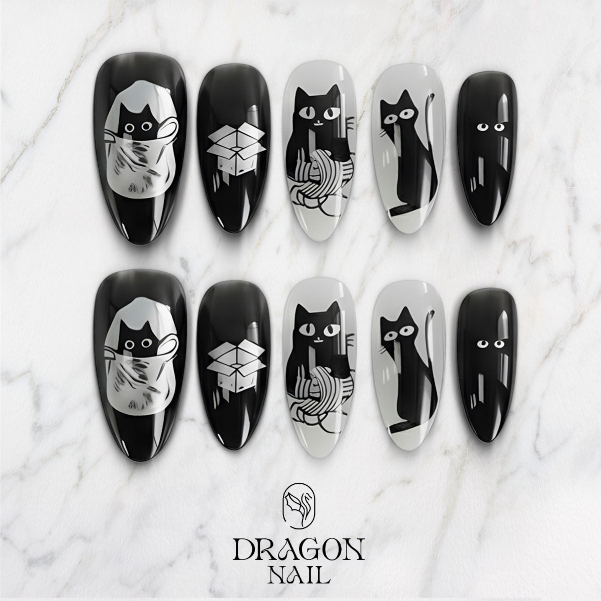 Minimal Black Cat Nails Monochrome Graphic