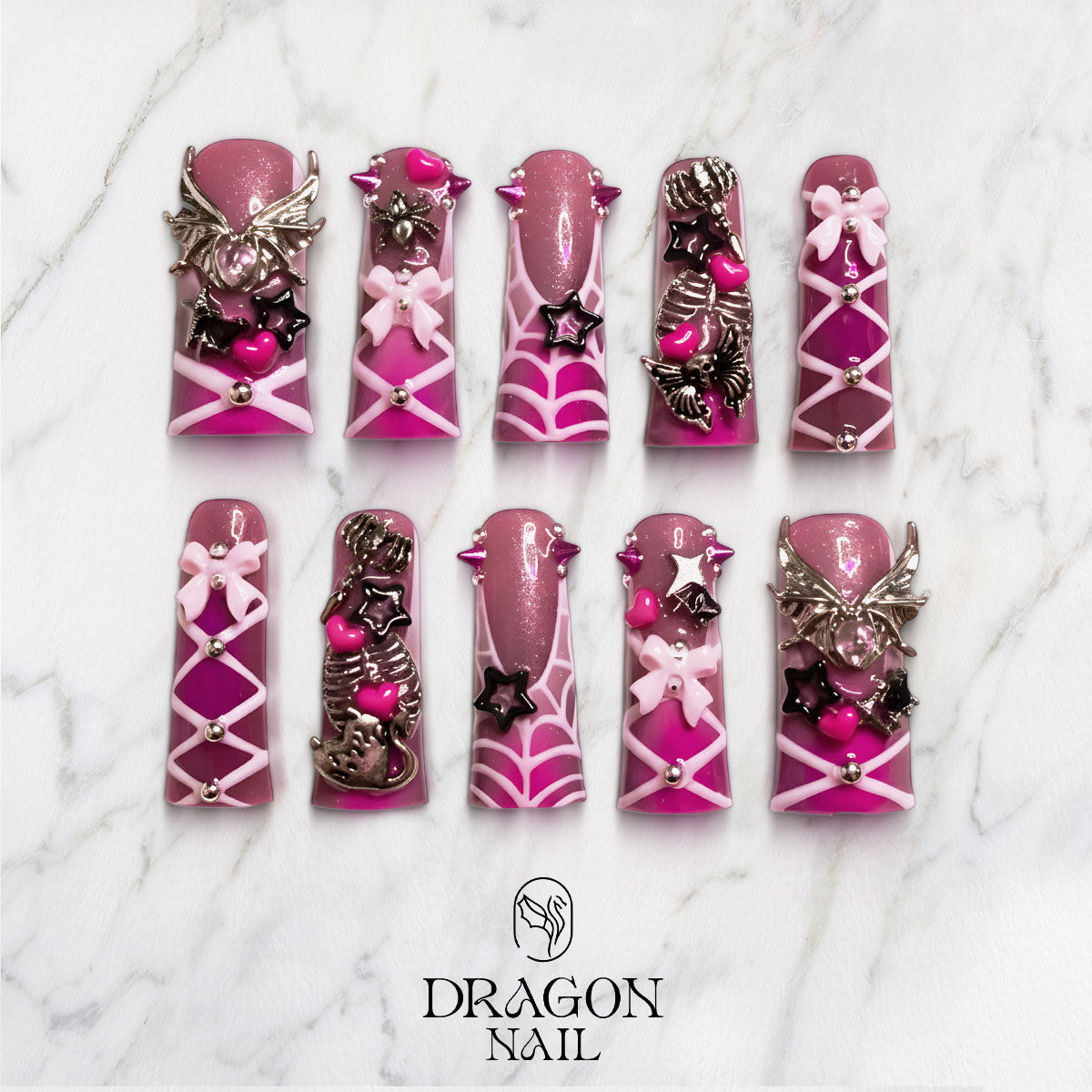 Berry Whip Pink Nails, Fruity 3D Press-On Set With Floral Charms, Y2K Pastel Vibes, Limited Edition