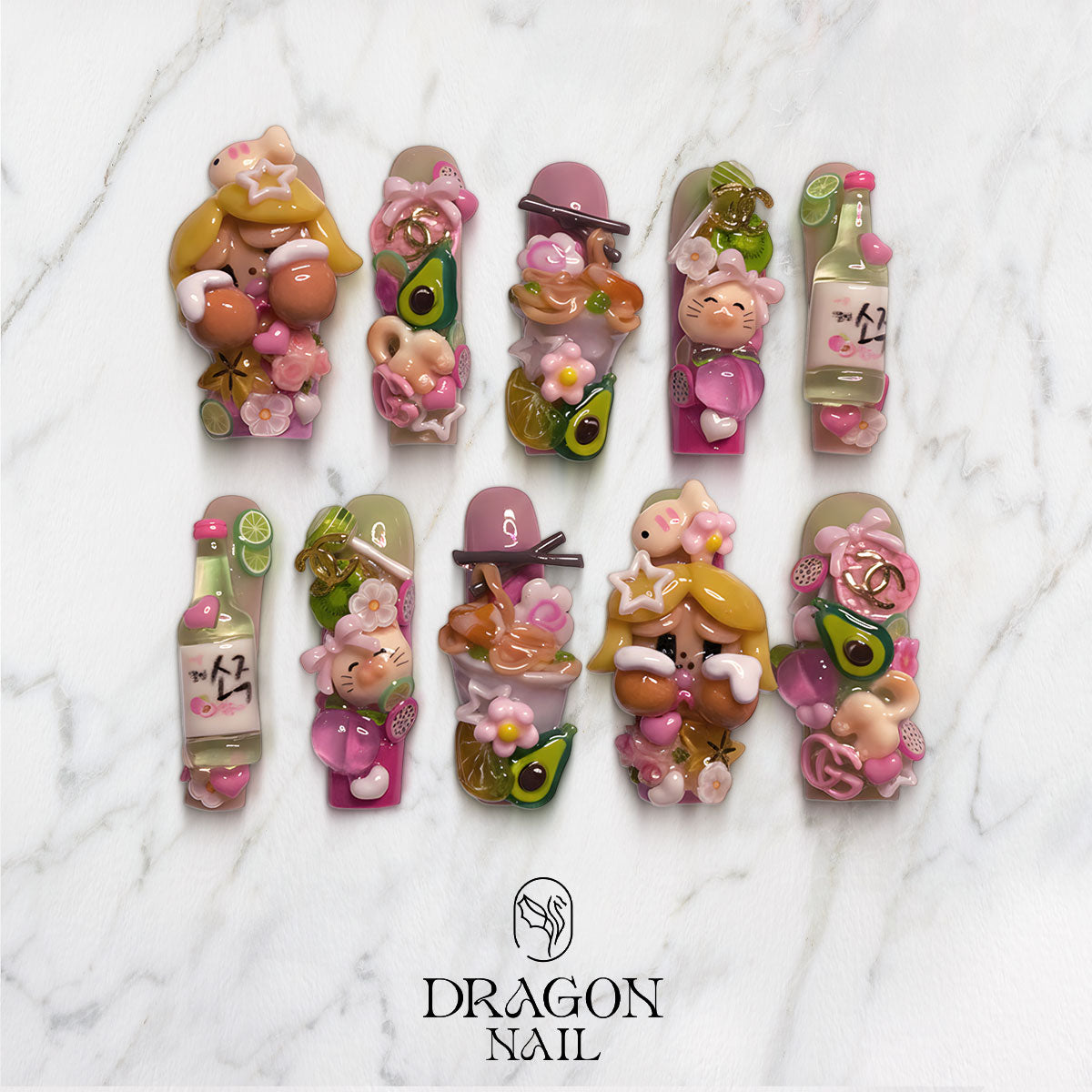 Berry Kawaii 3D Nails, Pastel Fruit Press-On Set With Cute Charms, Y2K Sweetcore Style, Limited Edition