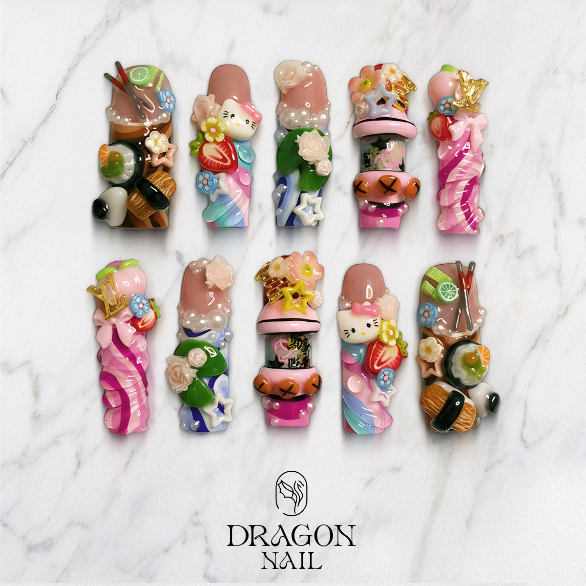 Kawaii 3D Candy Nails, Pastel Sweetcore Press-On Set With Cute Charms, Y2K Aesthetic, Limited Edition