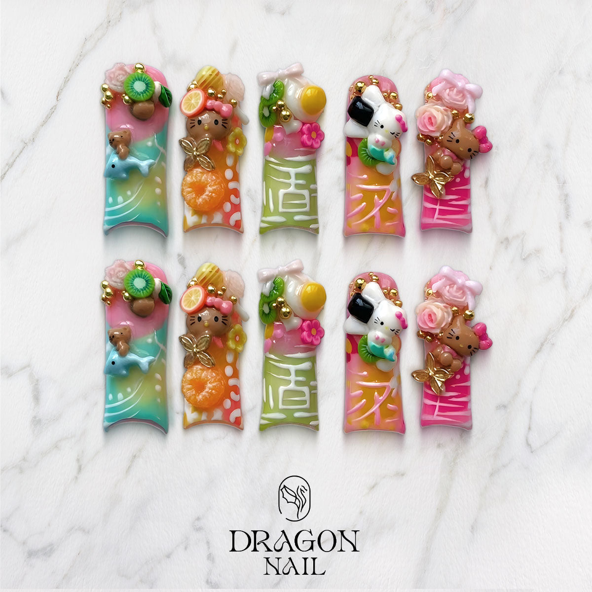 Y2K Candycore Press-On Nails, Pastel 3D Sweets Charm Statement Set, Limited Edition