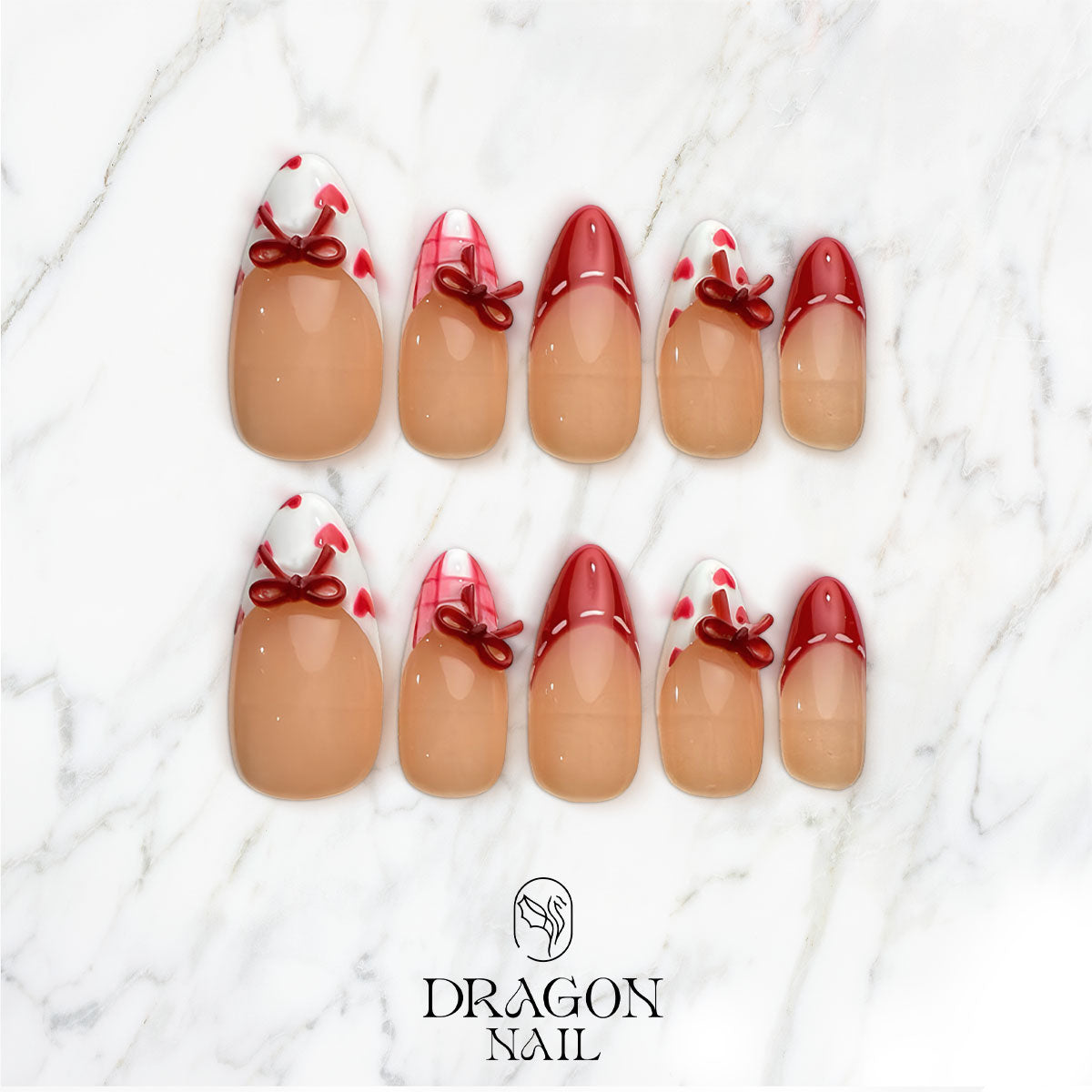 Valentine Red Bow Nails, Cute Heart Press-On Nail Set for Romantic Looks, Limited Edition