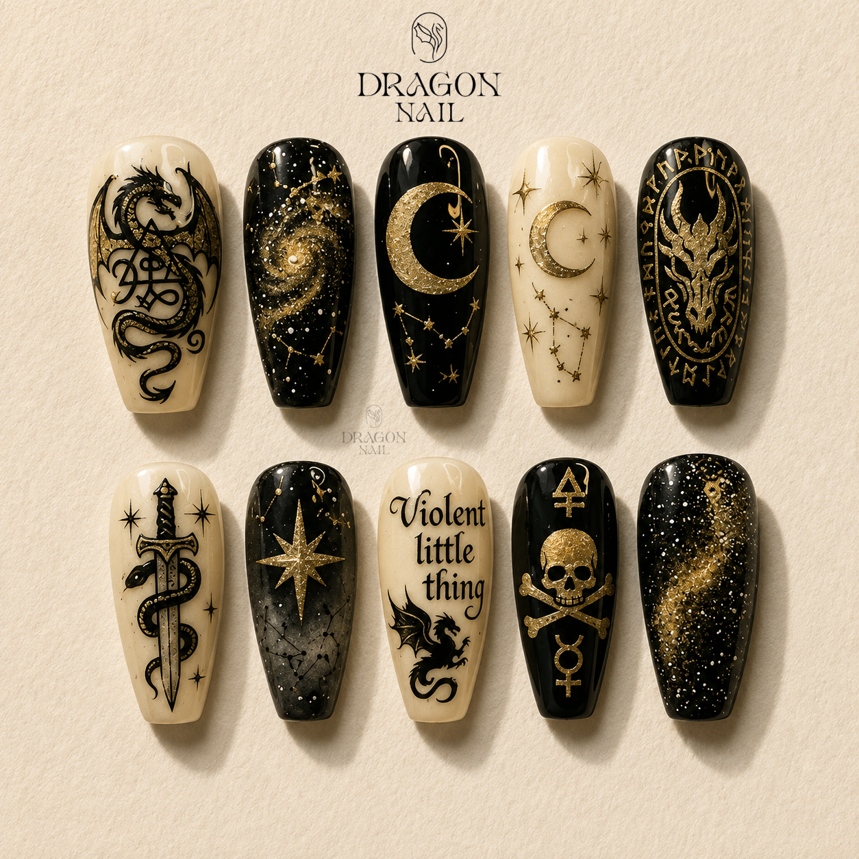Dragon Fantasy Black Gold Scales Cinematic Press On Nails