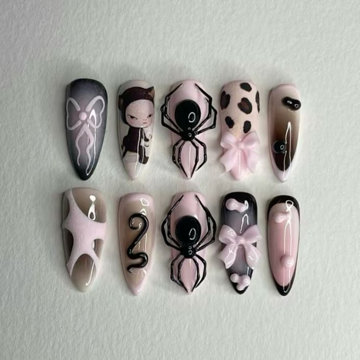 Cute Gothic SpiderPink Black 3D Bow