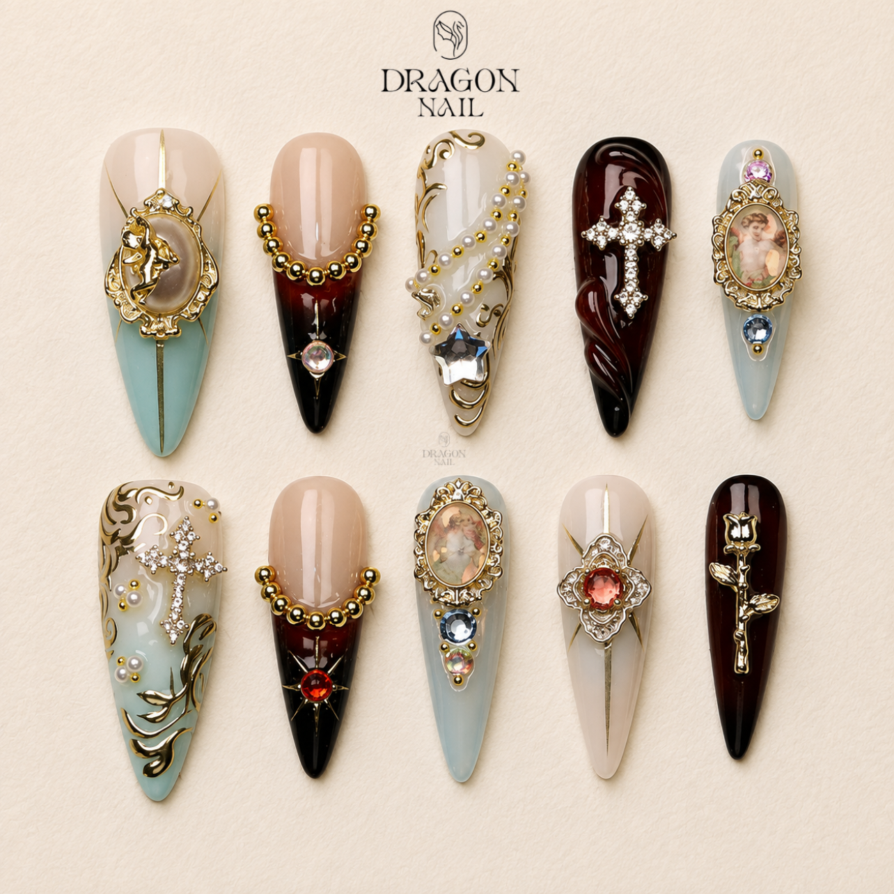 Baroque Angel Cross Press On Nails