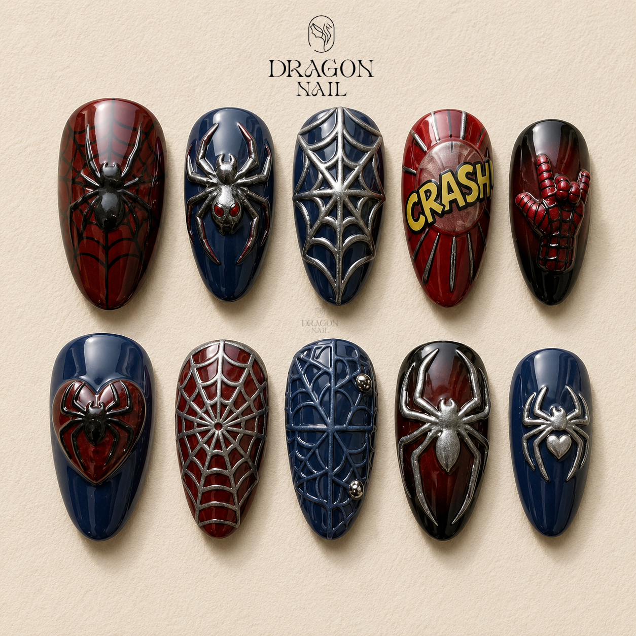 Comic Web Heroic Action Press On Nails