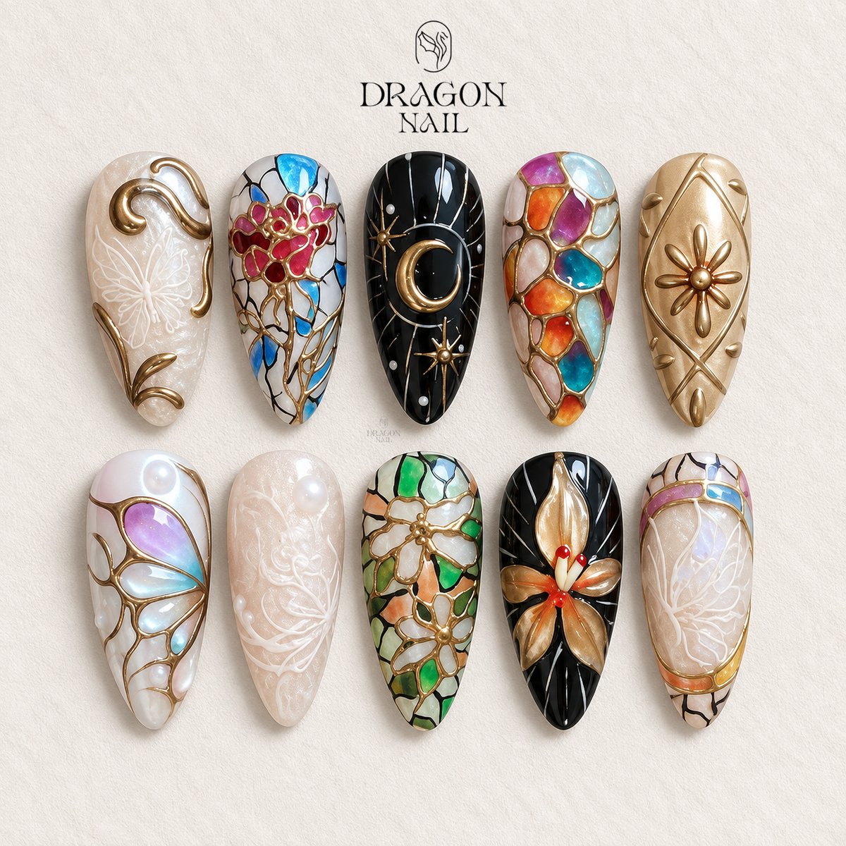 3D Butterfly Stained Glass Fantasy Press On Nails