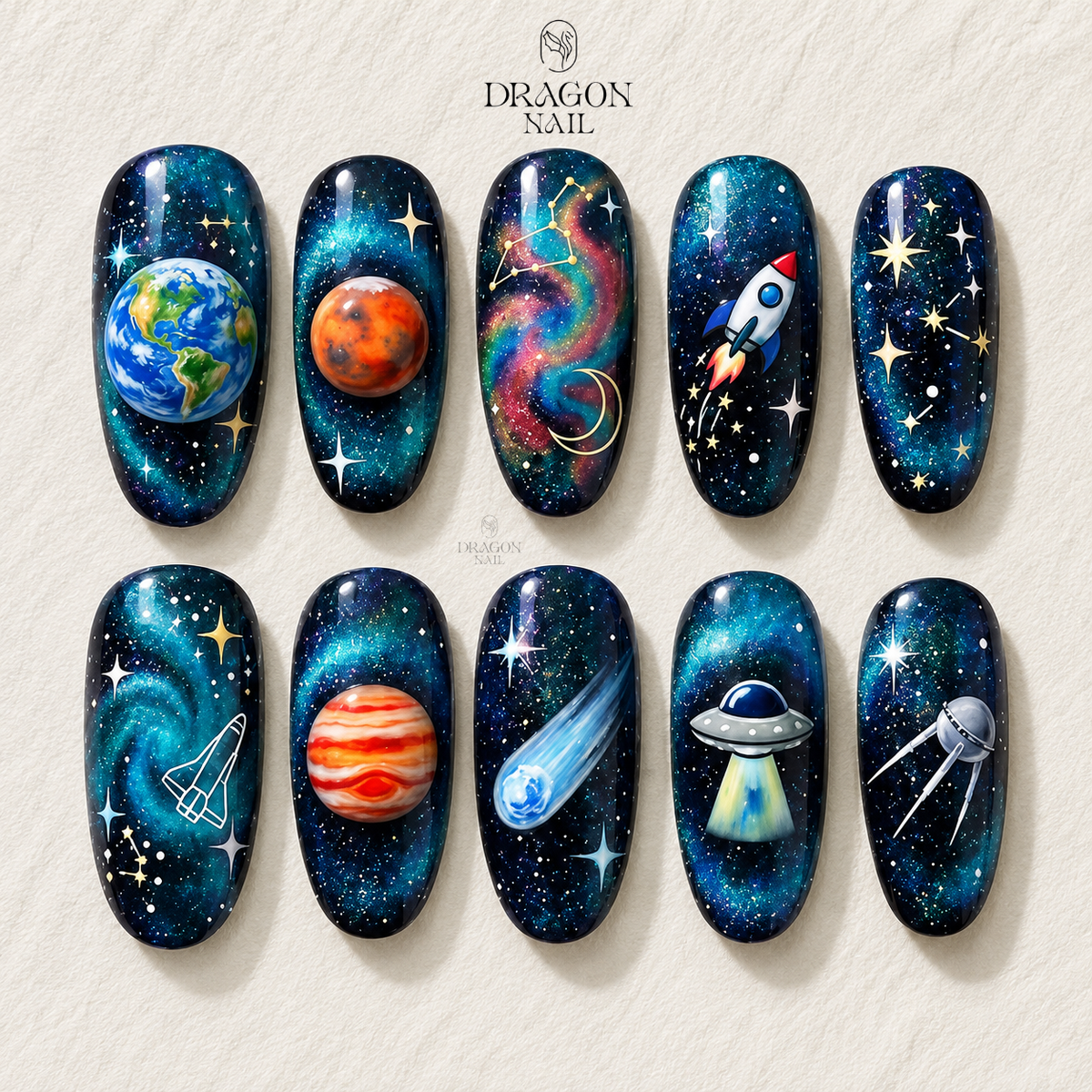 3D Cosmic Galaxy Starry Press On Nails