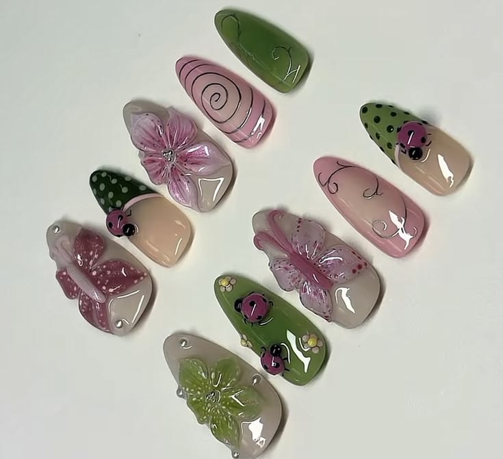 Gothic Coquette Lace Bow Romantic Pink Black Press On Nails