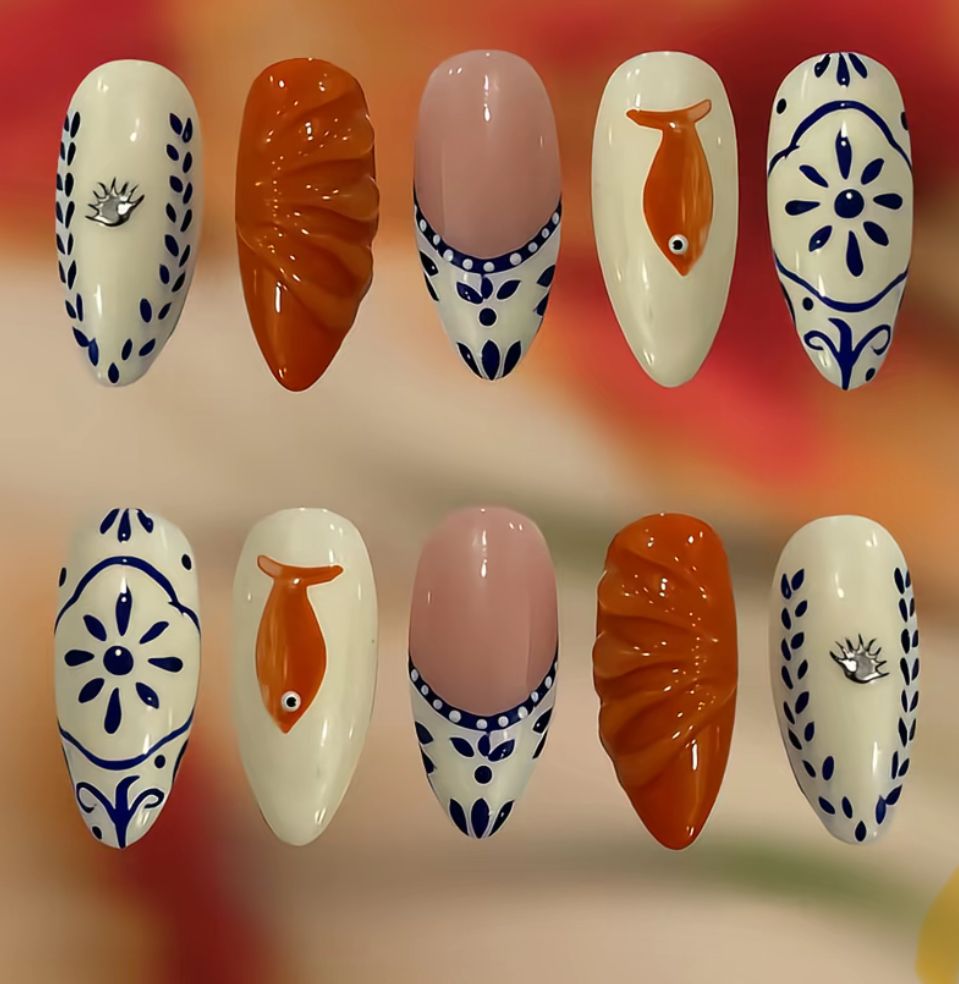 Black White Gothic Pearl Elegant 3D Lace Press On Nails