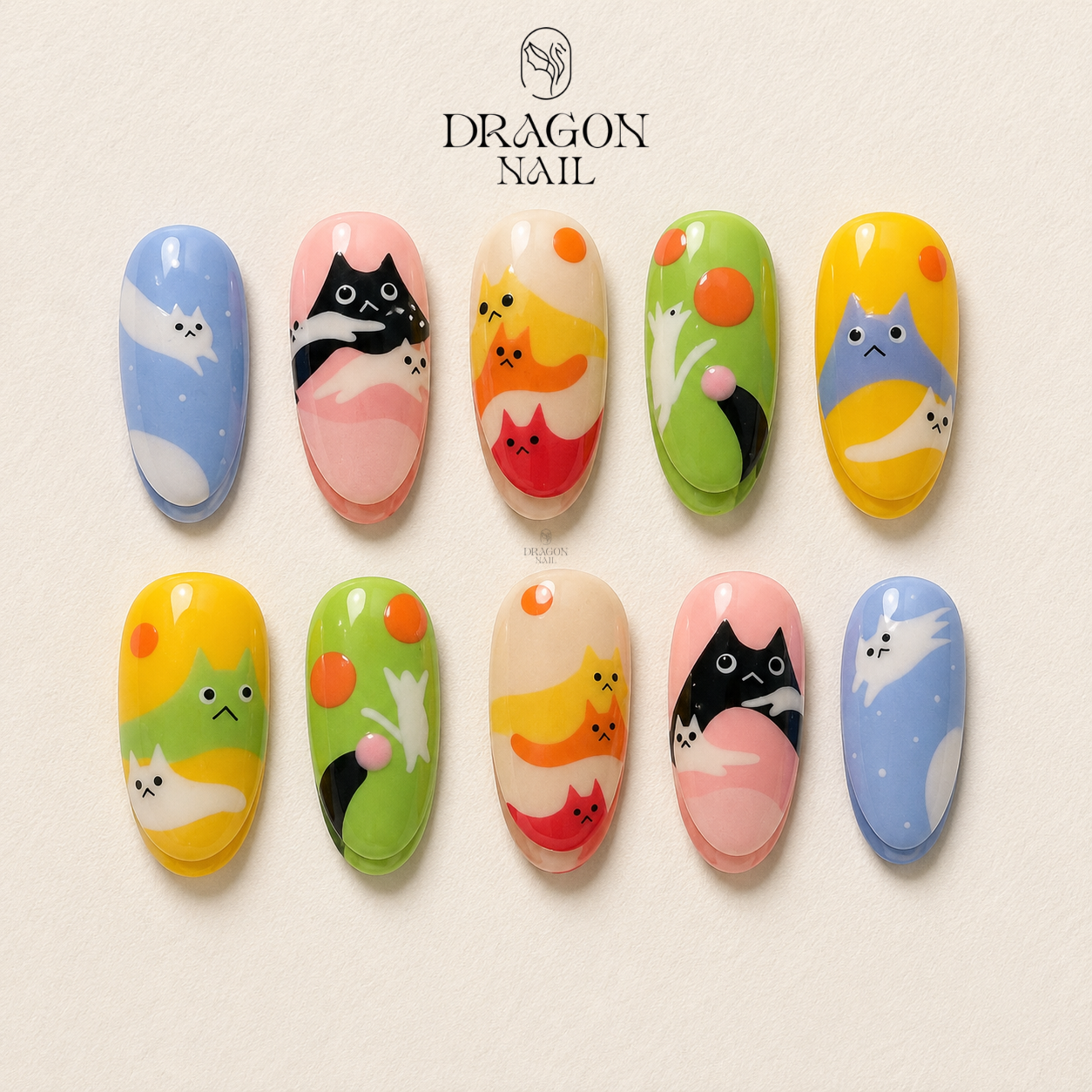 Cute Cartoon Kitty Mountain Colorful Press On Nails