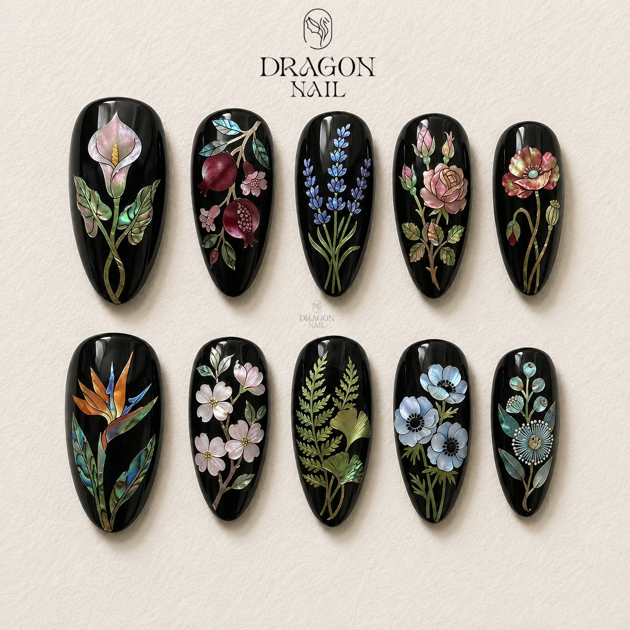 Iridescent Botanical Luxury Press On Nails