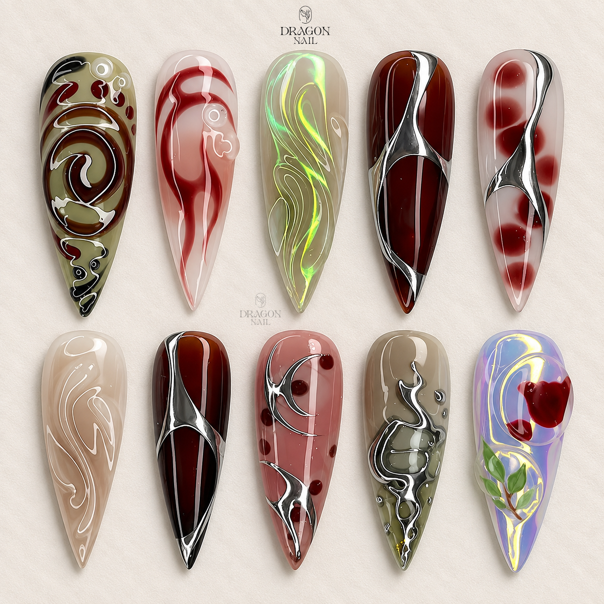 Abstract Chrome Swirl Glossy Gel Press On Nails