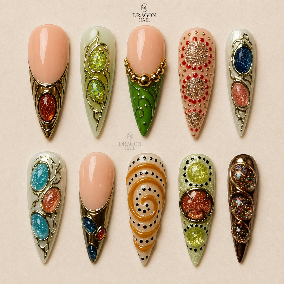 Abstract Gemstone Swirl Sculpted Luxury Press On Nails