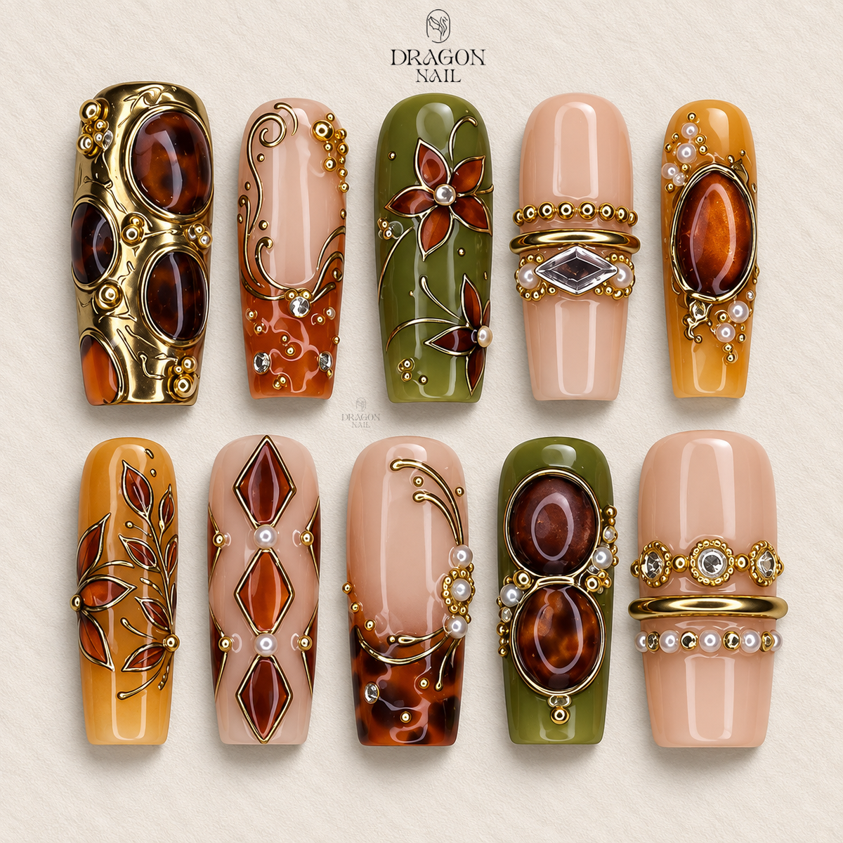 Amber Gem Vintage Luxury Press On Nails