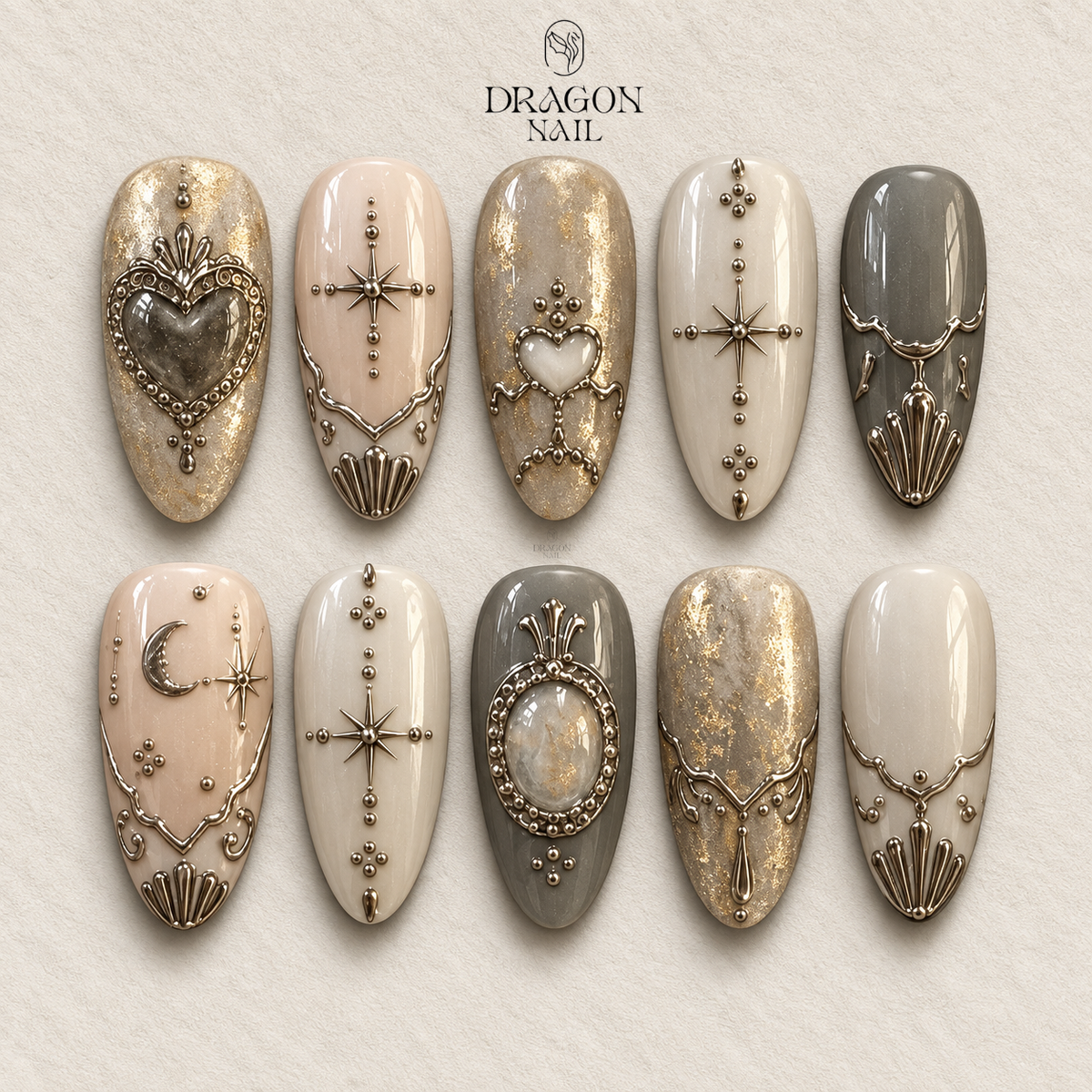 Antique Gold Relic Ornate Gothic Press On Nails