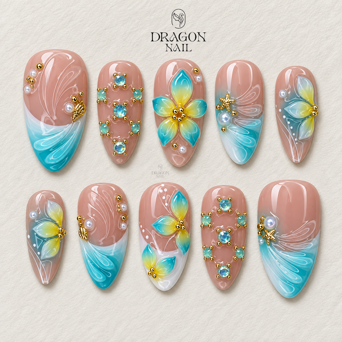 Aqua French Coastal Press On Nails