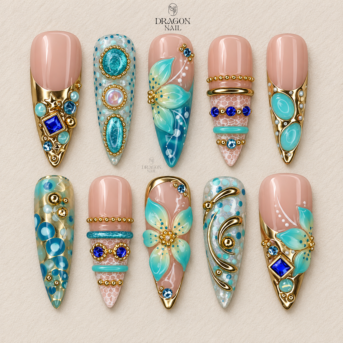 Aqua Gem Oceanic Luxury Press On Nails