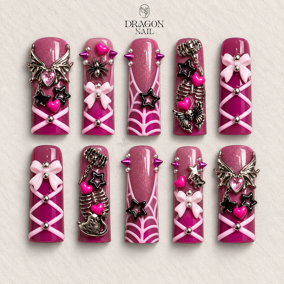 Berry Whip Pink Nails, Fruity 3D Press-On Set With Floral Charms, Y2K Pastel Vibes, Limited Edition