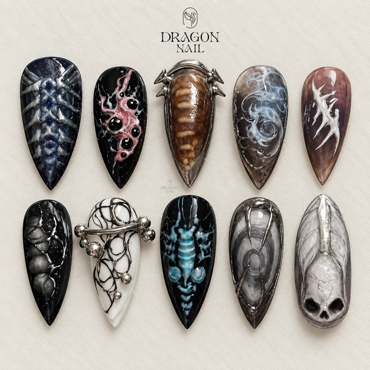 Bio Organic Alien Texture Dark Press On Nails