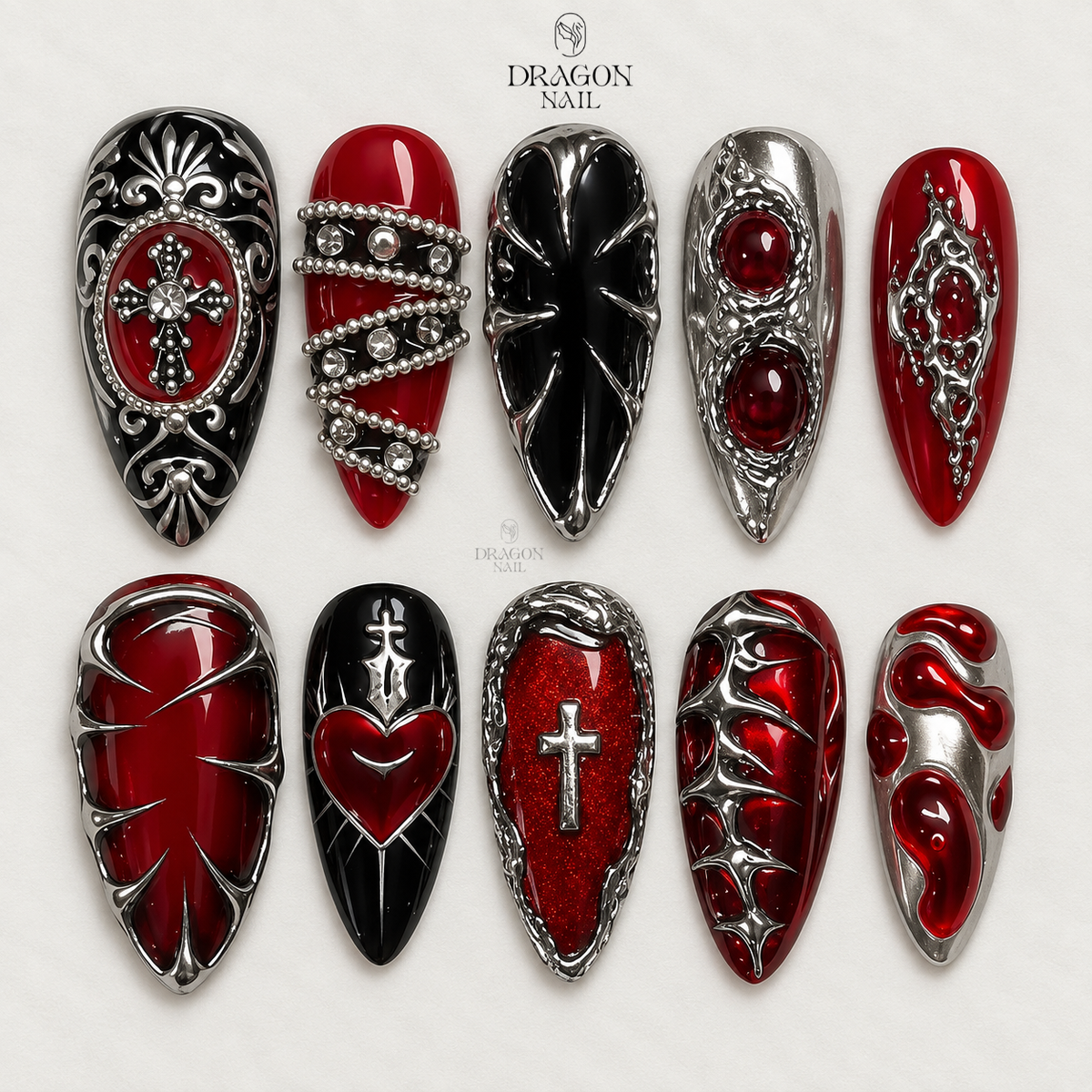 Black Red Flame Ombre Gothic Edge Press On Nails