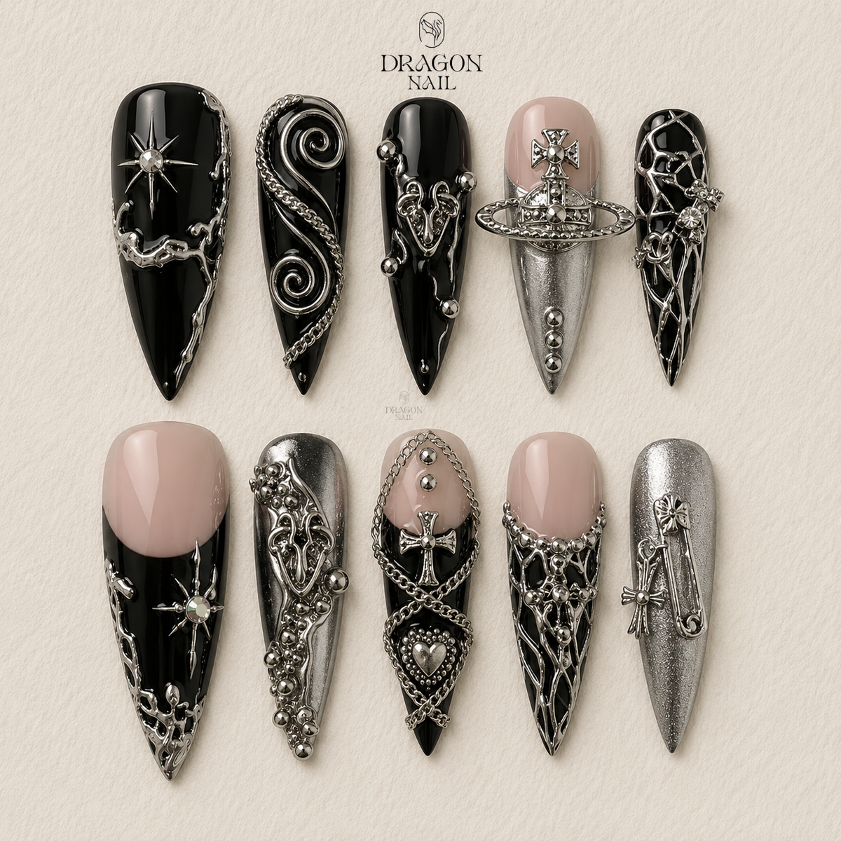 Black Chrome Gothic Luxury Press On Nails