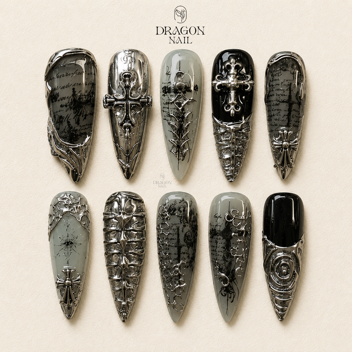 Black Chrome Gothic Press On Nails