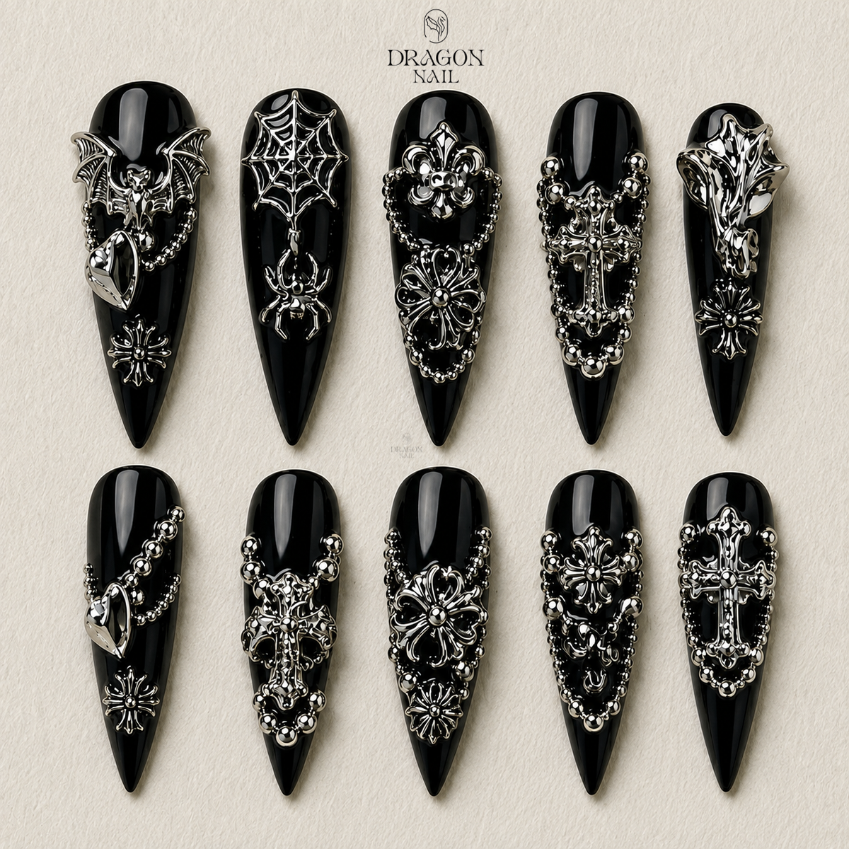Black Silver Gothic Elegance Press On Nails