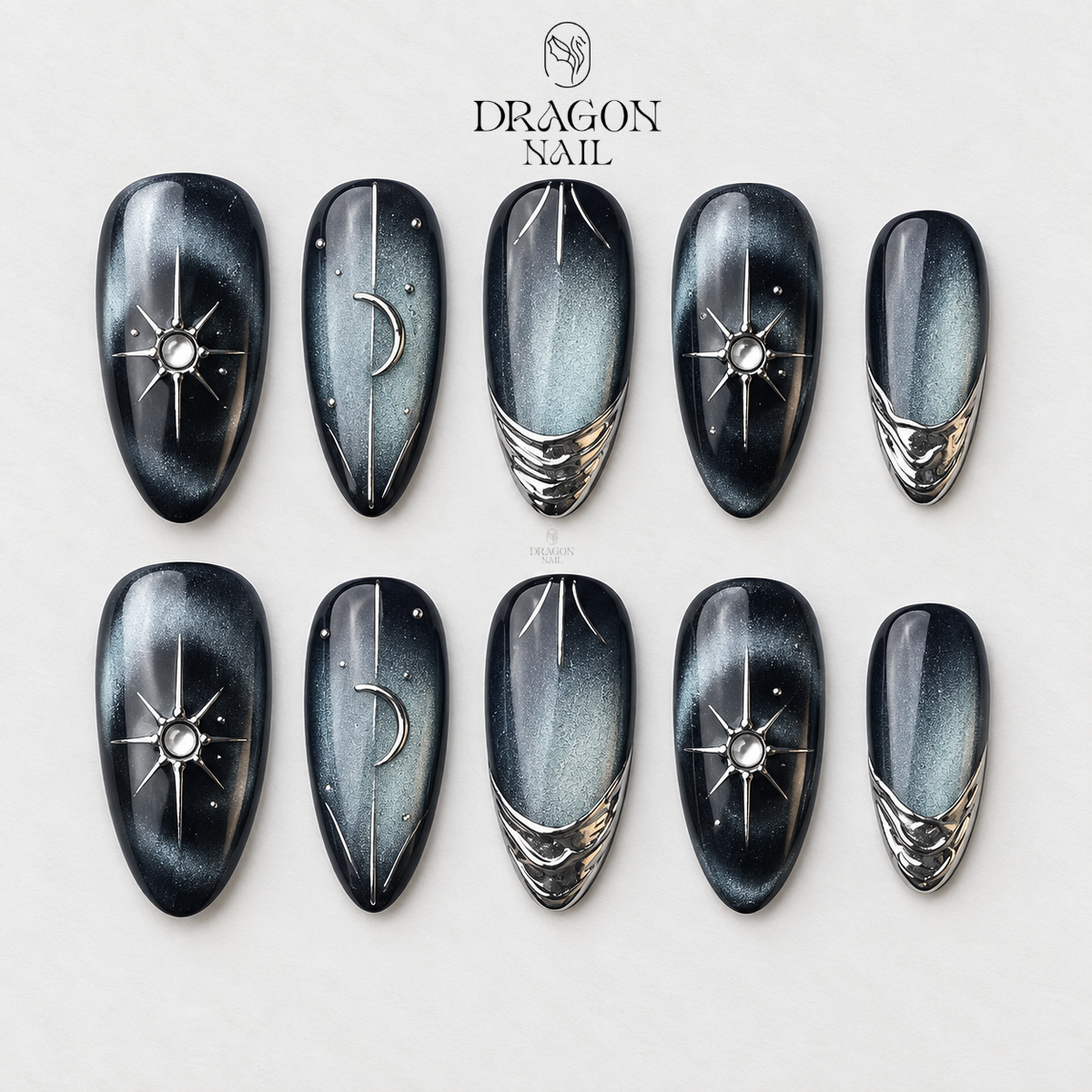 Black Starburst Cat Eye Press On Nails