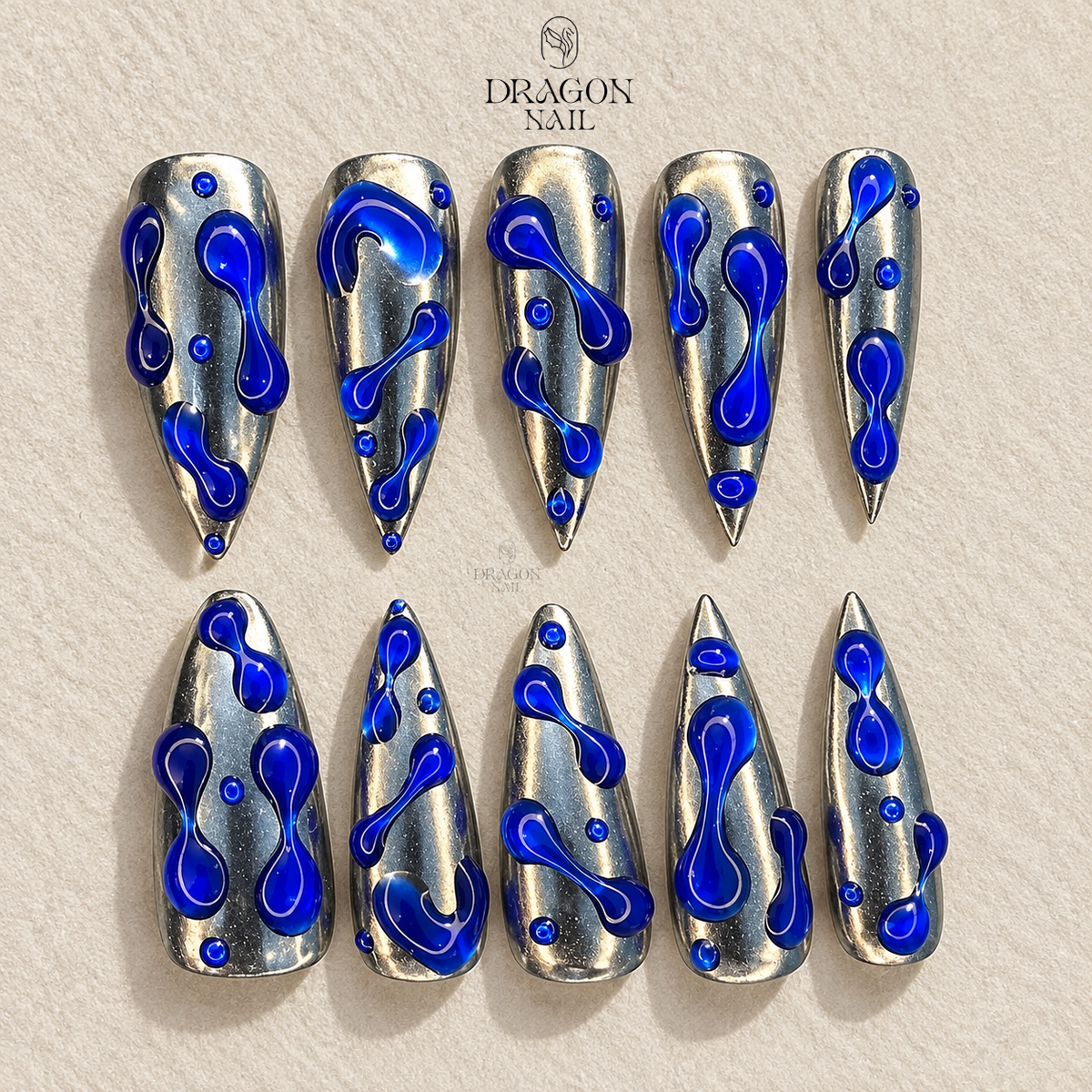 Blue Liquid Chrome Stiletto Press On Nails