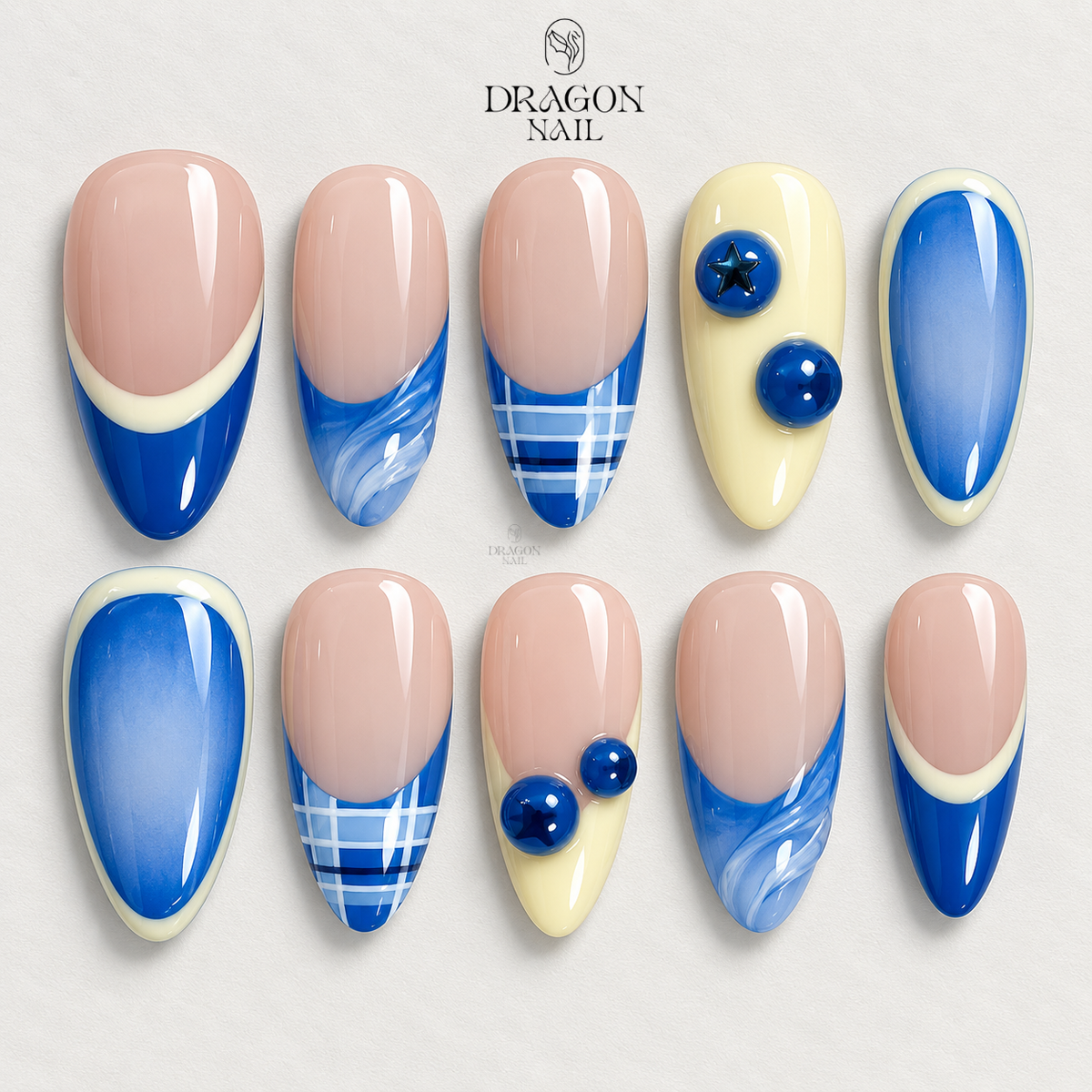 Blueberry Cream Yellow Spring Almond Press On Nails