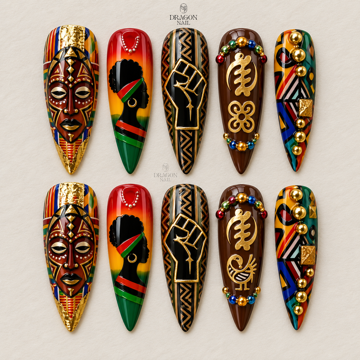 Bold Cultural Heritage Statement Press On Nails